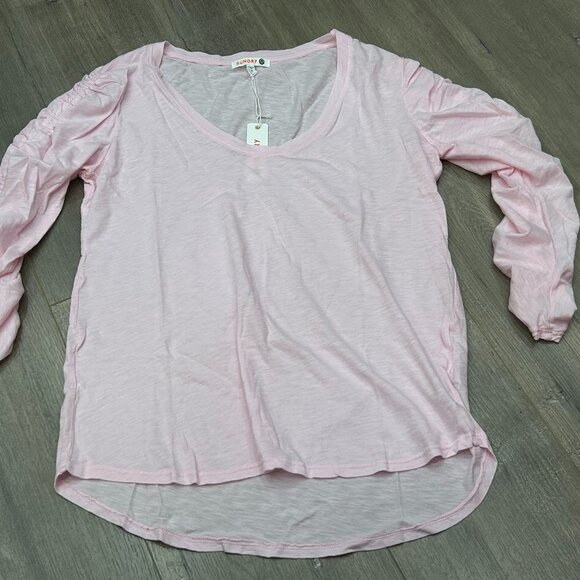 NWT Sundry Pink Pima Cotton Shirred 3/4 Sleeve Scoop Neck Top Size 1 (Small) - Picture 3 of 11